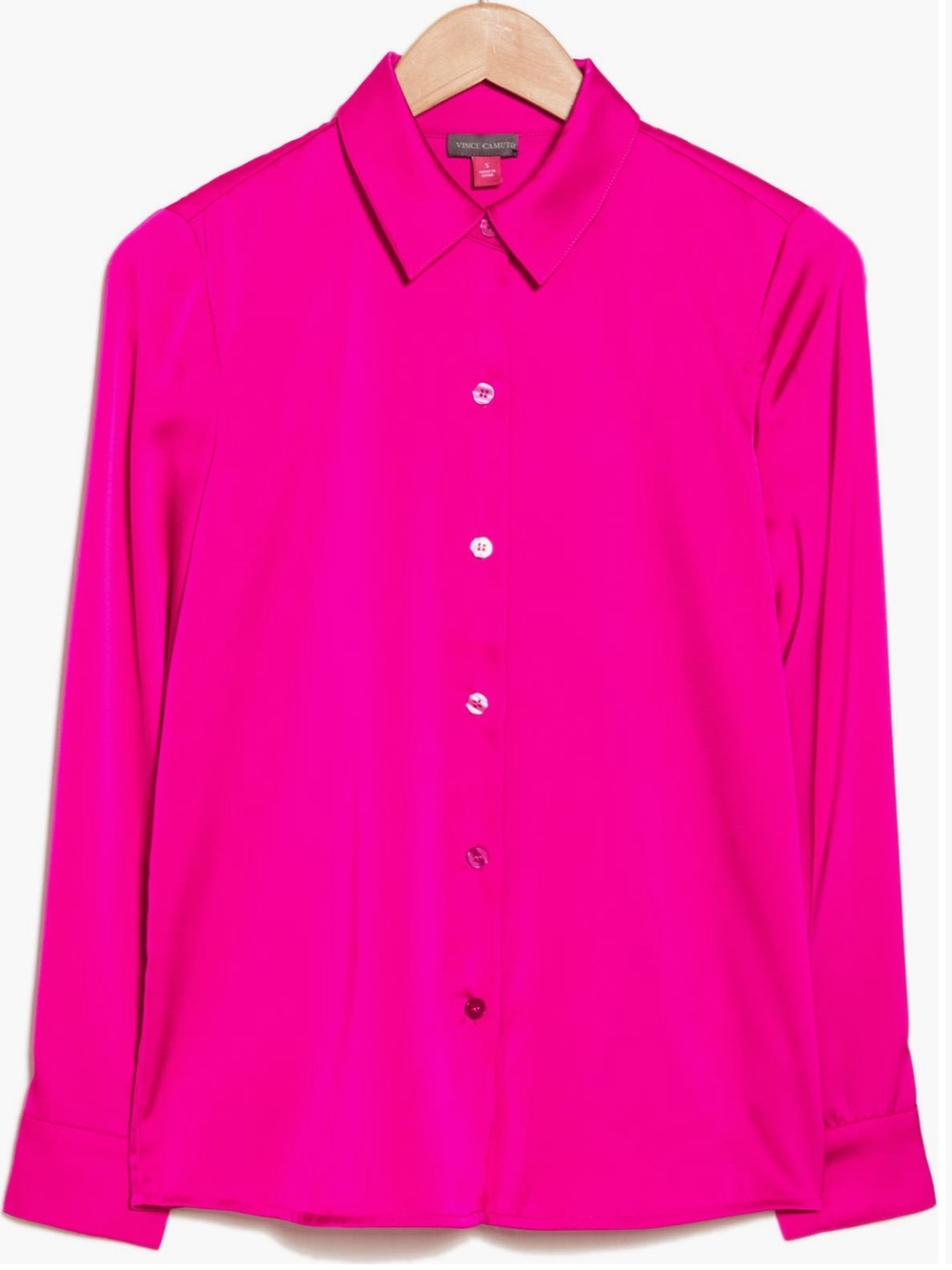 Vince Camuto Satin Long Sleeve Button-Up Shirt Color Hot Girl Pink new size medi